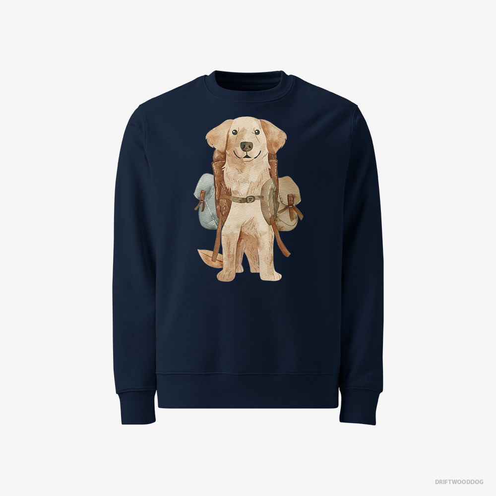 Golden Retriever Sweatshirt – Men Navy Sweatshirt Classic – with a Backpack (on White Background)