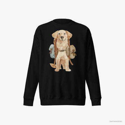 Golden Retriever Sweatshirt – Men Black Sweatshirt Eco-Friendly – with a Backpack (on White Background)