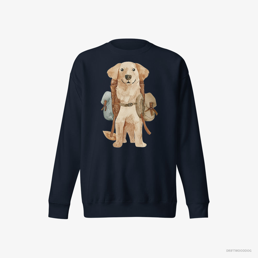 Golden Retriever Sweatshirt – Women Navy Sweatshirt Eco-Friendly – with a Backpack (on White Background)