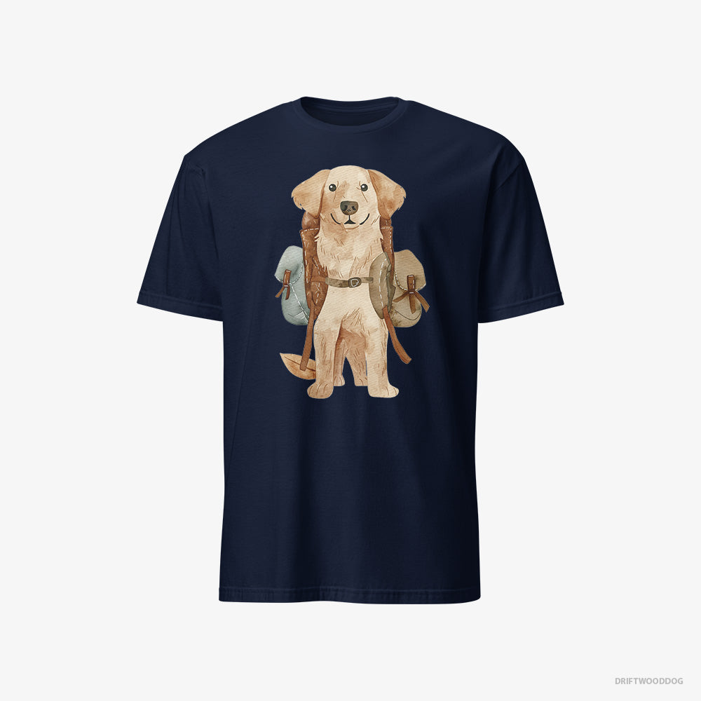 Golden Retriever T-Shirt – Men Navy T-Shirt Classic – with a Backpack (on White Background)