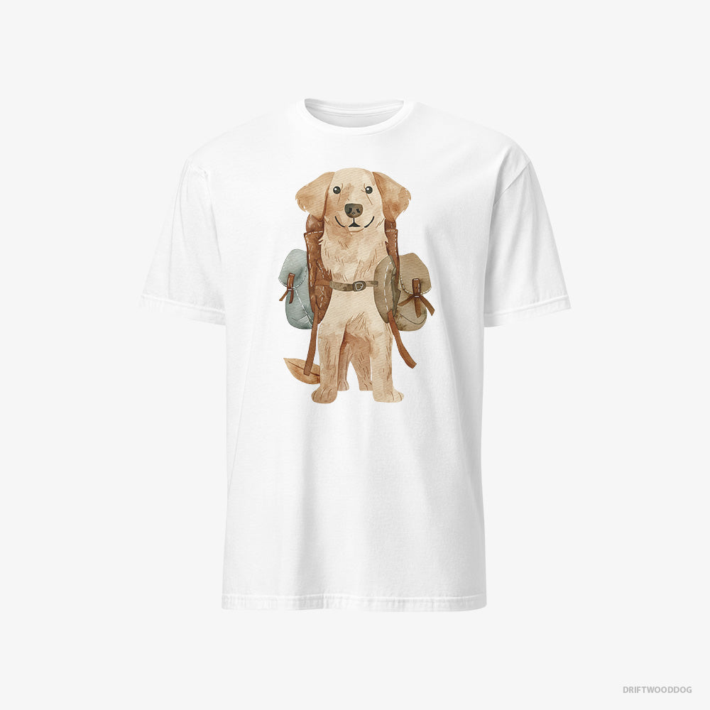 Golden Retriever T-Shirt – Men White T-Shirt Classic – with a Backpack (on White Background)