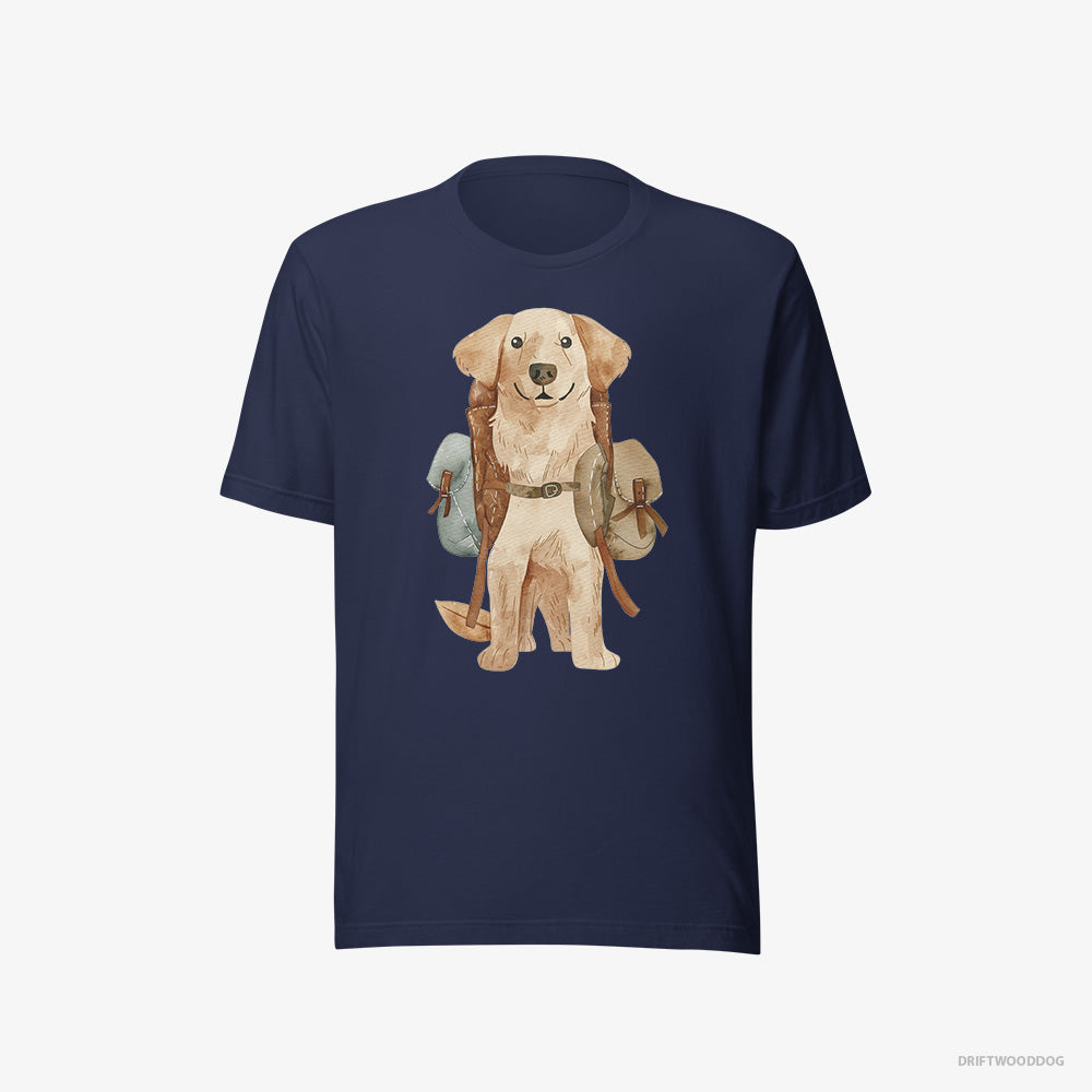 Golden Retriever T-Shirt – Men Navy T-Shirt Eco-Friendly – with a Backpack (on White Background)