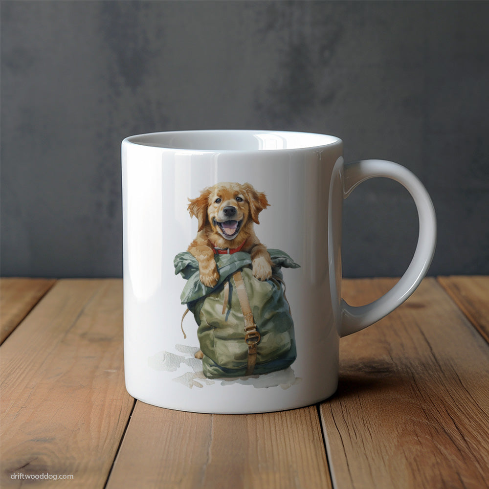 Puppy Golden Retriever Ready for Hiking Mug – Unique Dog Cups | Dog-Themed Mugs