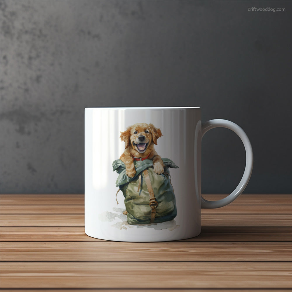 Puppy Golden Retriever Ready for Hiking Mug – Funny Dog Coffee Mugs | Quirky Canine Drinkware