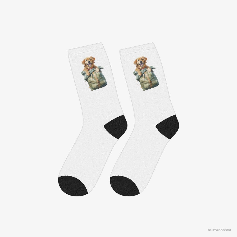 Golden Retriever Socks – Unisex White Socks Classic – Ready for Hiking (on White Background)