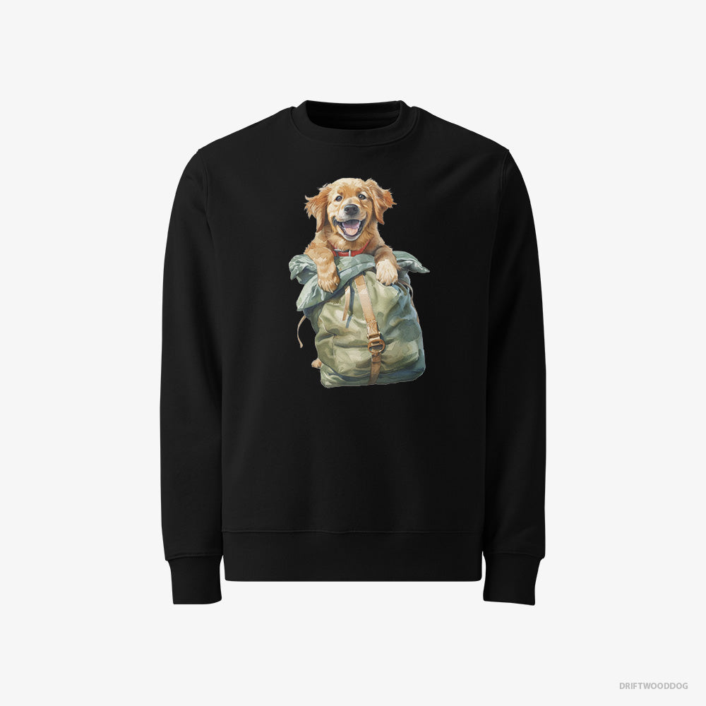 Golden Retriever Sweatshirt – Men Black Sweatshirt Classic – Ready for Hiking (on White Background)