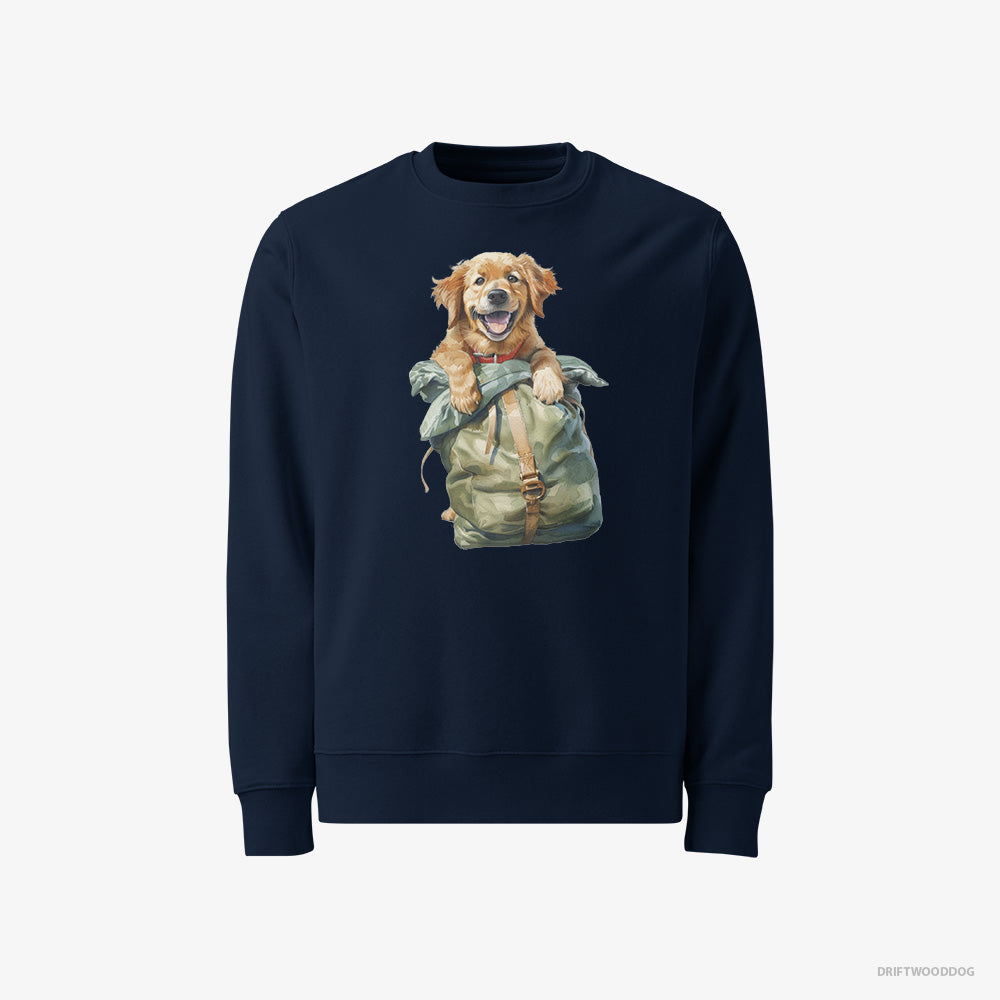 Golden Retriever Sweatshirt – Men Navy Sweatshirt Classic – Ready for Hiking (on White Background)