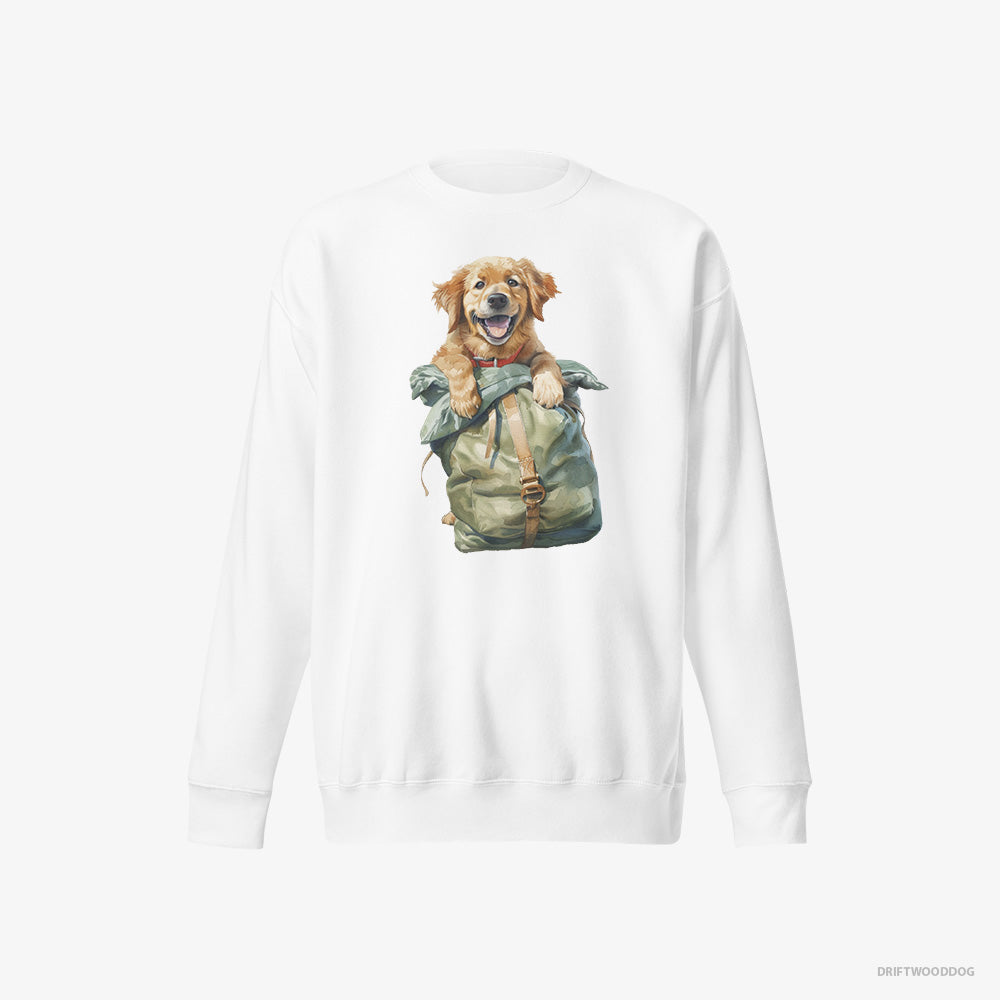 Golden Retriever Sweatshirt – Men White Sweatshirt Eco-Friendly – Ready for Hiking (on White Background)