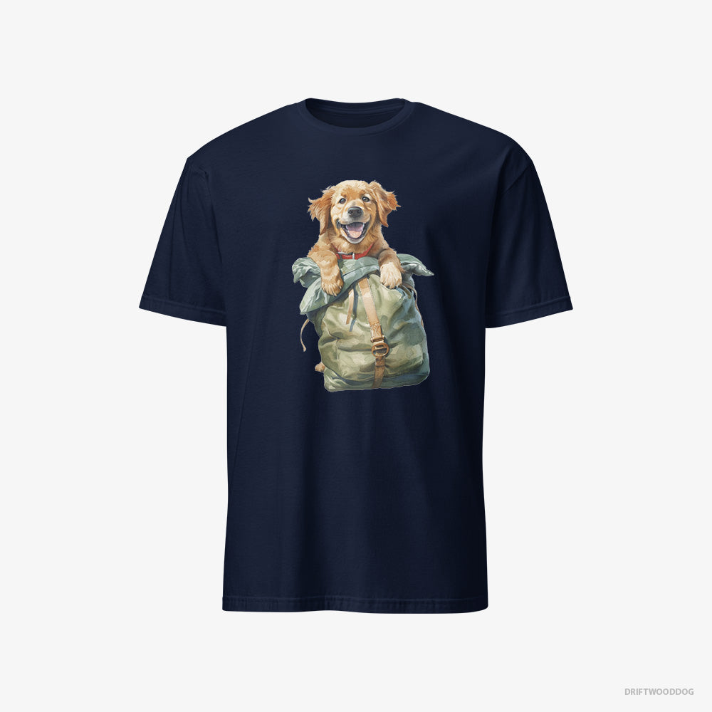 Golden Retriever T-Shirt – Men Navy T-Shirt Classic – Ready for Hiking (on White Background)