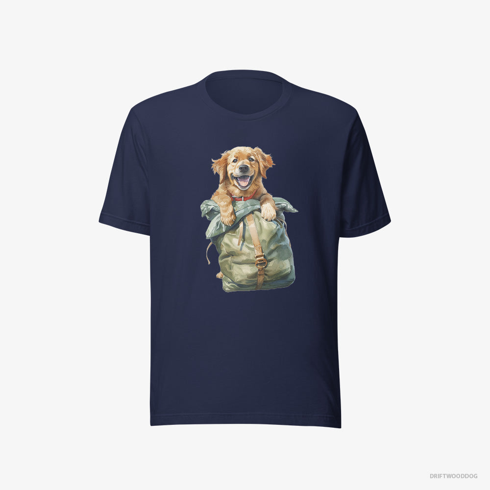 Golden Retriever T-Shirt – Men Navy T-Shirt Eco-Friendly – Ready for Hiking (on White Background)