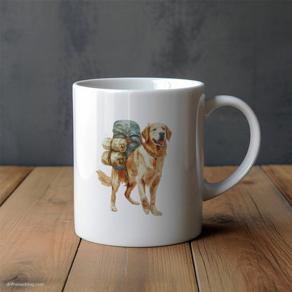 Happy Golden Retriever Wandering with a Backpack Mug – Unique Dog Cups | Dog-Themed Mugs