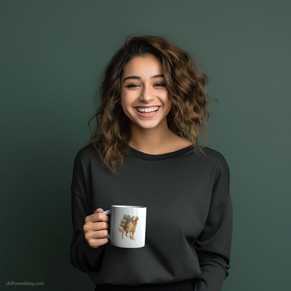 Happy Golden Retriever Wandering with a Backpack Mug – Dog Mom and Dog Dad Mugs | Heartwarming Pet Parent Gifts