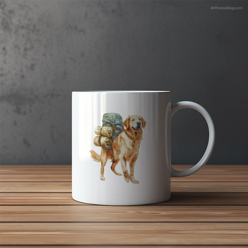 Happy Golden Retriever Wandering with a Backpack Mug – Funny Dog Coffee Mugs | Quirky Canine Drinkware