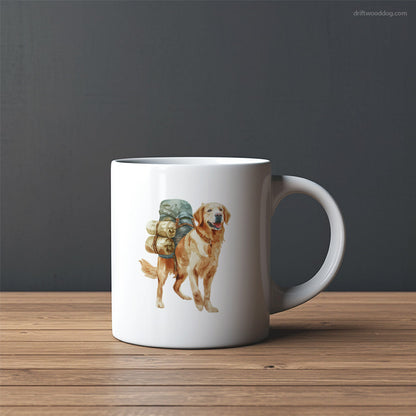 Happy Golden Retriever Wandering with a Backpack Mug – Custom Dog Mugs | Personalized Pet Mugs