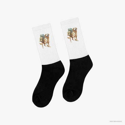 Golden Retriever Wandering with a Backpack White and Black Socks