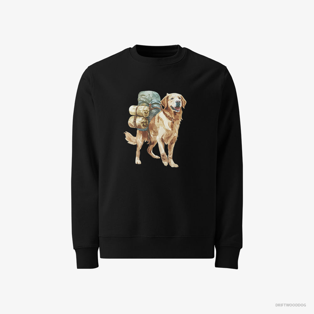 Golden Retriever Sweatshirt – Men Black Sweatshirt Classic – Wandering with a Backpack (on White Background)