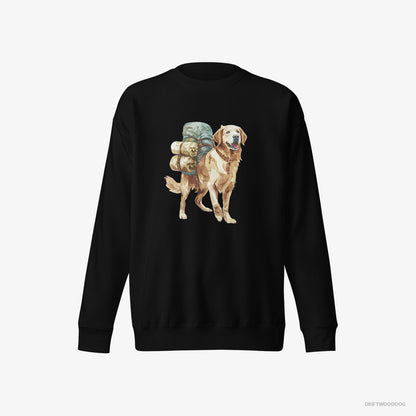 Golden Retriever Wandering with a Backpack Black Sweatshirt