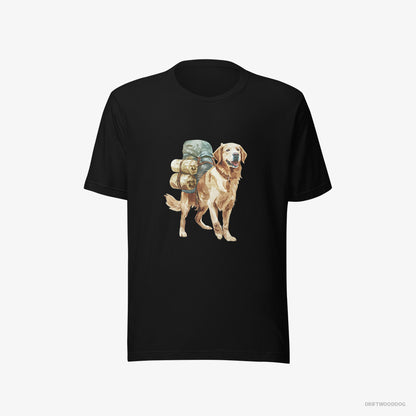 Golden Retriever Wandering with a Backpack Black T-Shirt