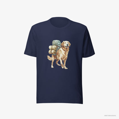 Golden Retriever Wandering with a Backpack Navy T-Shirt