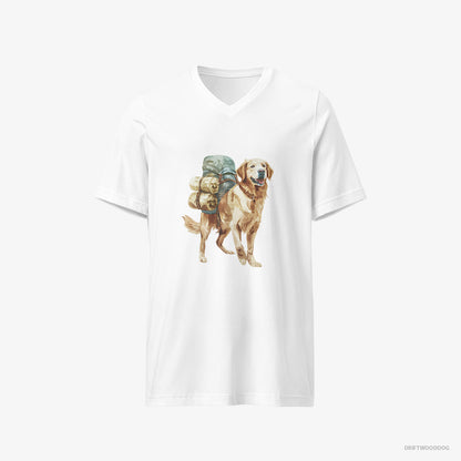 Golden Retriever Wandering with a Backpack White T-Shirt