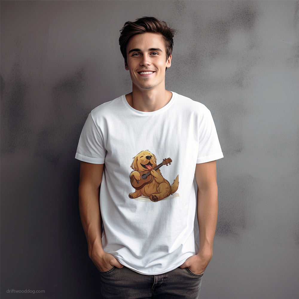 Little Golden Retriever with a Guitar T-Shirt – Dog Graphic Tee for Men