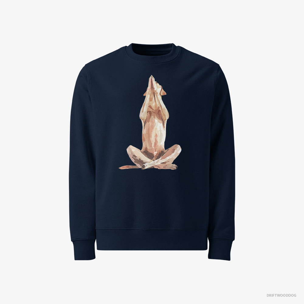 Labrador Retriever Sweatshirt – Women Navy Sweatshirt Classic – Doing Yoga (on White Background)