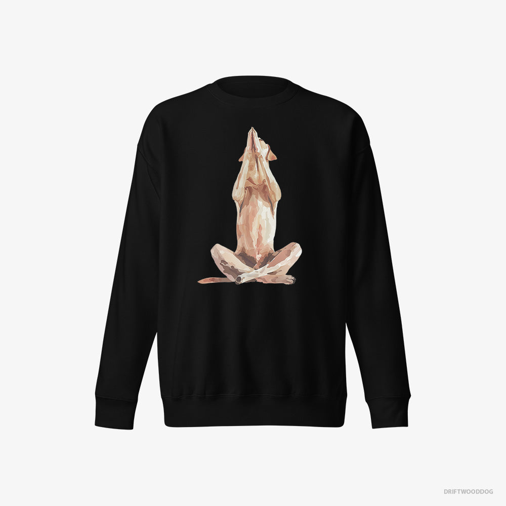 Labrador Retriever Sweatshirt – Men Black Sweatshirt Eco-Friendly – Doing Yoga (on White Background)