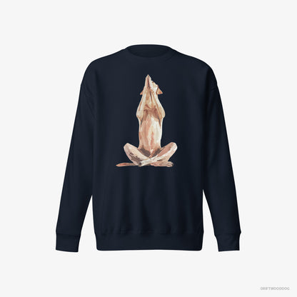 Labrador Retriever Sweatshirt – Women Navy Sweatshirt Eco-Friendly – Doing Yoga (on White Background)