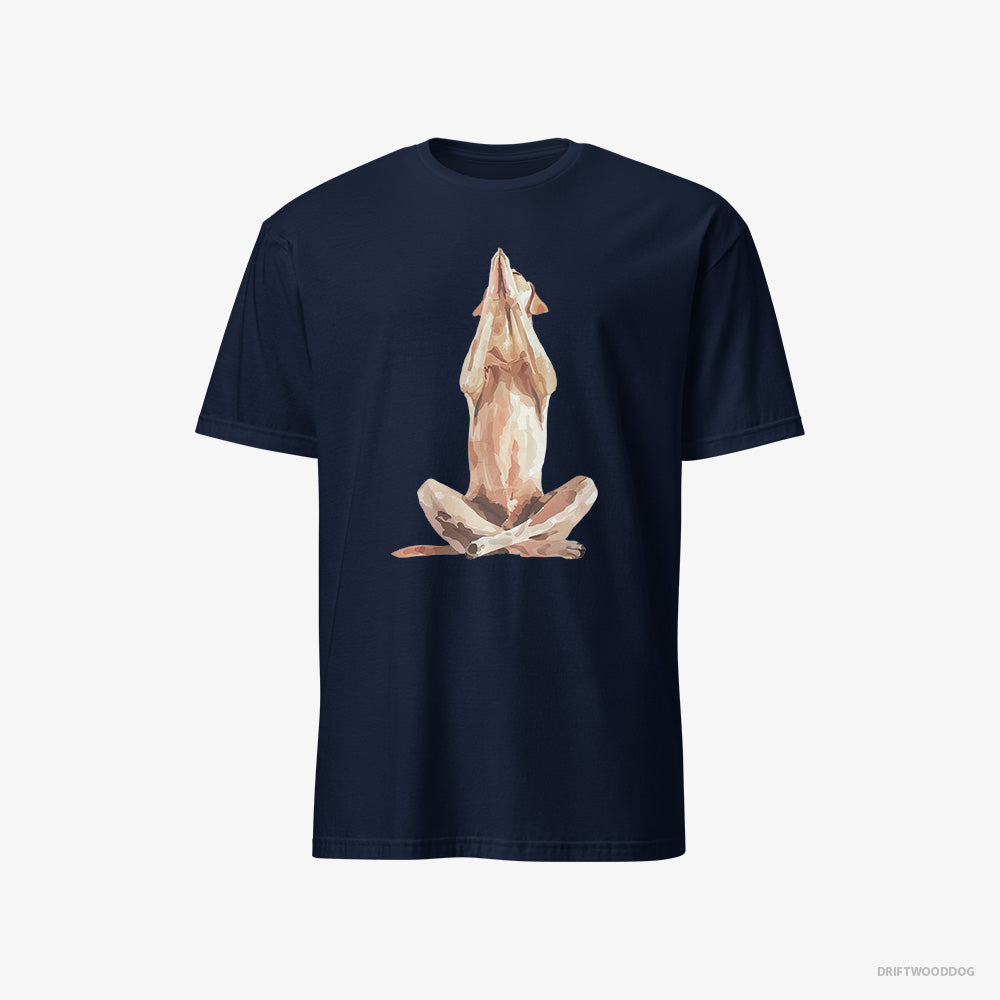 Labrador Retriever T-Shirt – Men Navy T-Shirt Classic – Doing Yoga (on White Background)