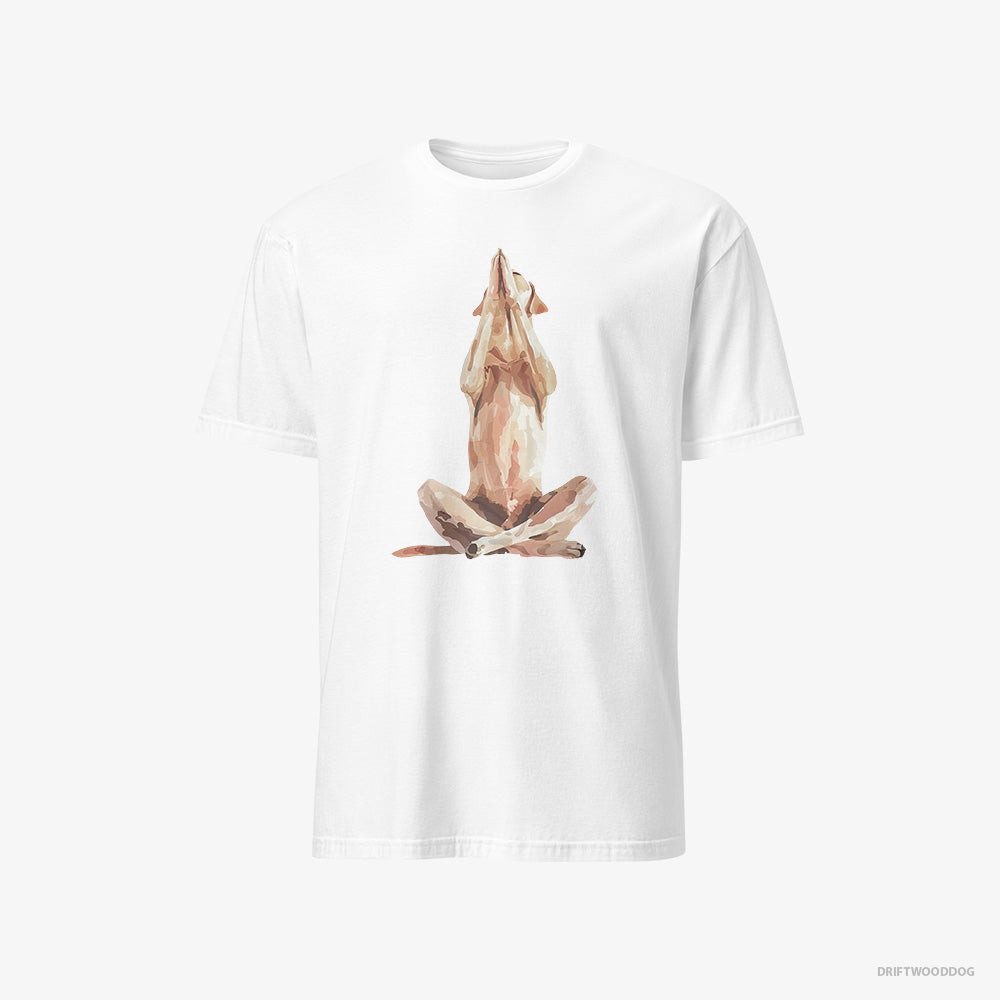 Labrador Retriever T-Shirt – Men White T-Shirt Classic – Doing Yoga (on White Background)