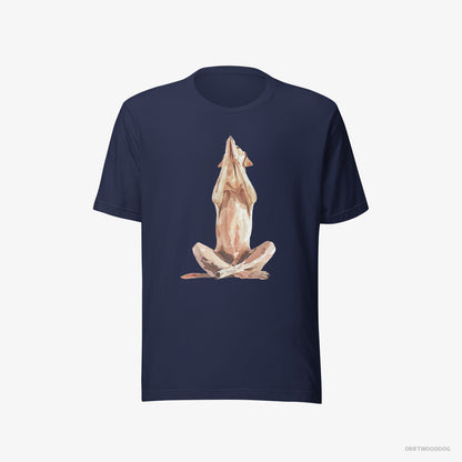 Labrador Retriever T-Shirt – Men Navy T-Shirt Eco-Friendly – Doing Yoga (on White Background)