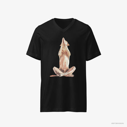 Labrador Retriever T-Shirt – Men Black T-Shirt V-Neck – Doing Yoga (on White Background)