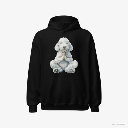 Poodle Hoodie – Men Black Hoodie Classic – Having Yoga Session (on White Background)