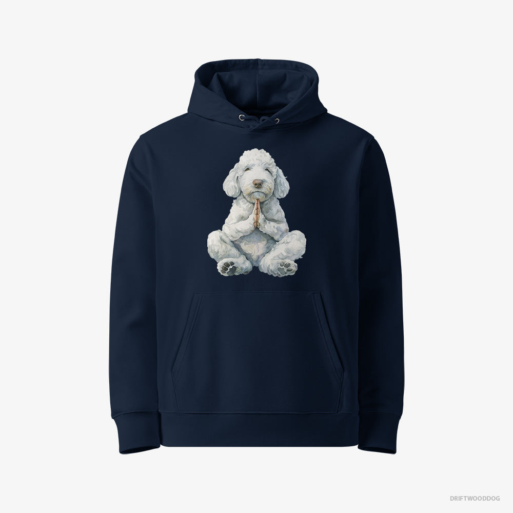 Poodle Hoodie – Women Navy Hoodie Eco-Friendly – Having Yoga Session (on White Background)