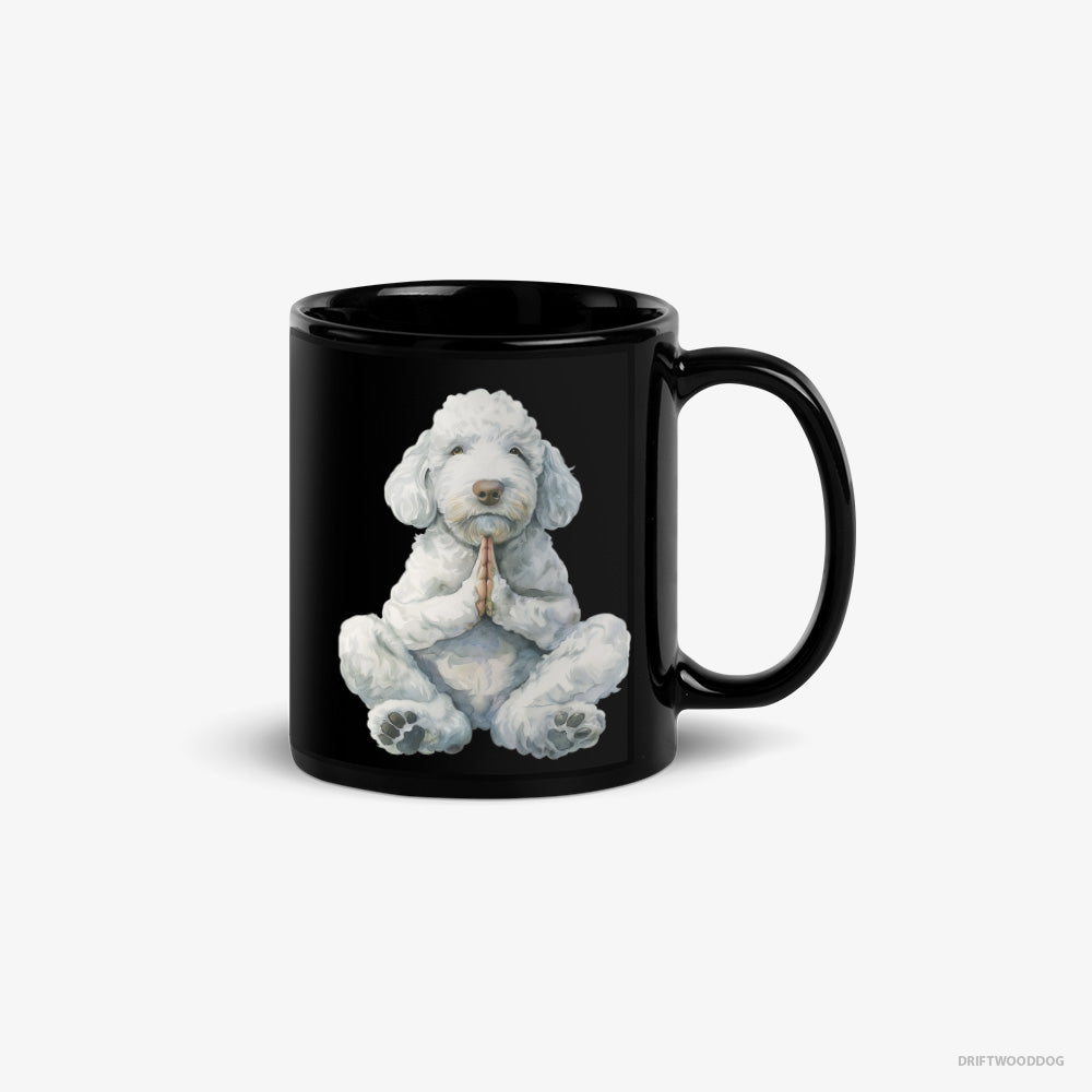 Poodle Mug – Unisex Black Mug Classic – Having Yoga Session (on White Background)