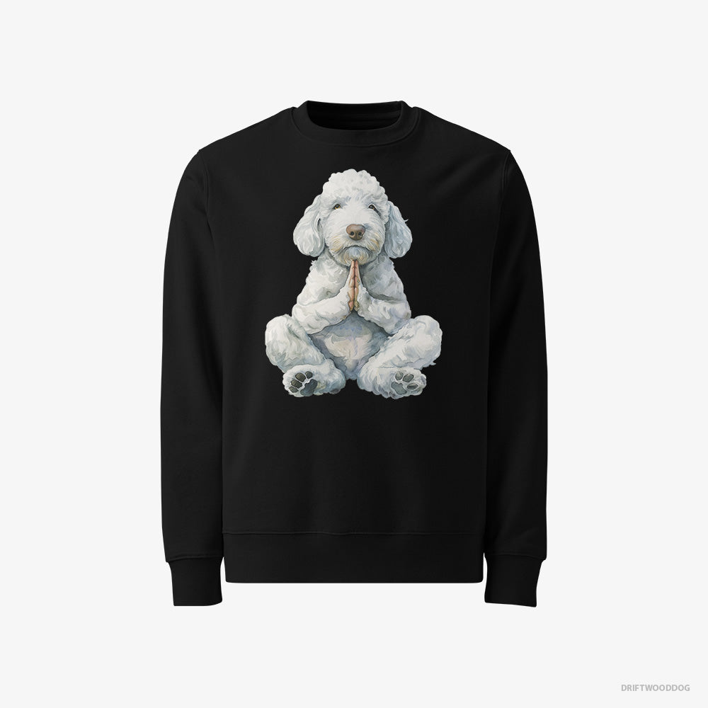 Poodle Sweatshirt – Men Black Sweatshirt Classic – Having Yoga Session (on White Background)