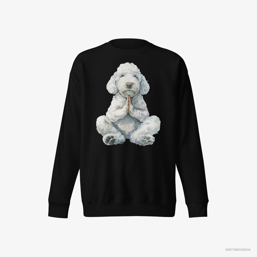 Poodle Sweatshirt – Women Black Sweatshirt Eco-Friendly – Having Yoga Session (on White Background)