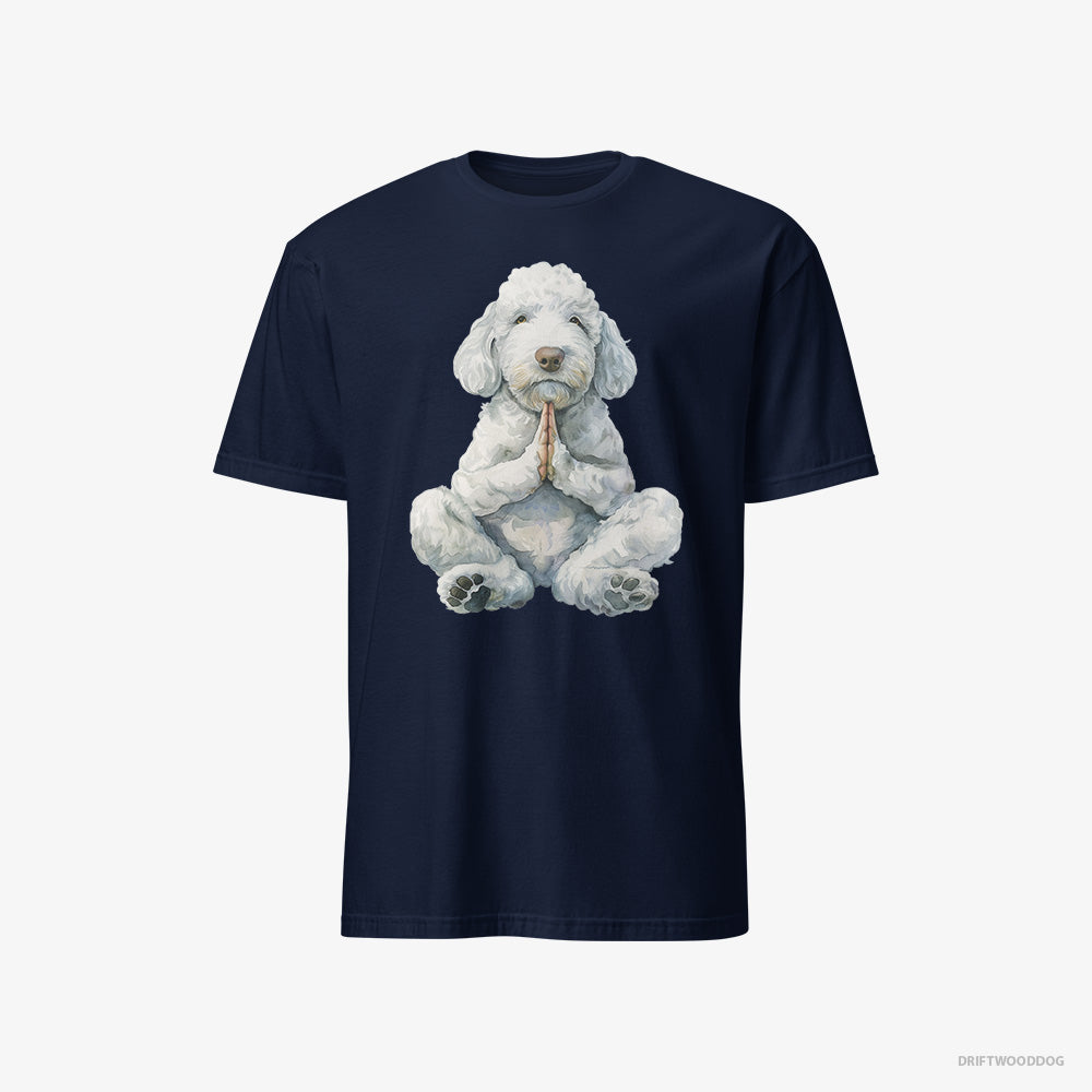 Poodle T-Shirt – Men Navy T-Shirt Classic – Having Yoga Session (on White Background)