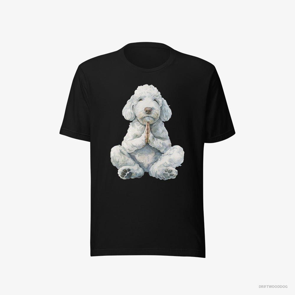 Poodle T-Shirt – Men Black T-Shirt Eco-Friendly – Having Yoga Session (on White Background)