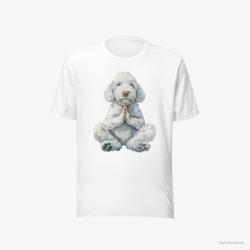 Poodle T-Shirt – Men White T-Shirt Eco-Friendly – Having Yoga Session (on White Background)