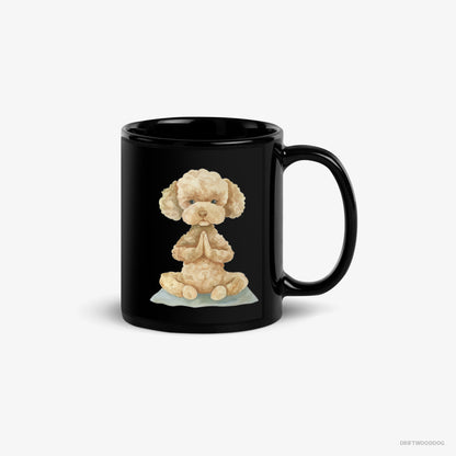 Poodle Mug – Unisex Black Mug Classic – Doing Yoga (on White Background)