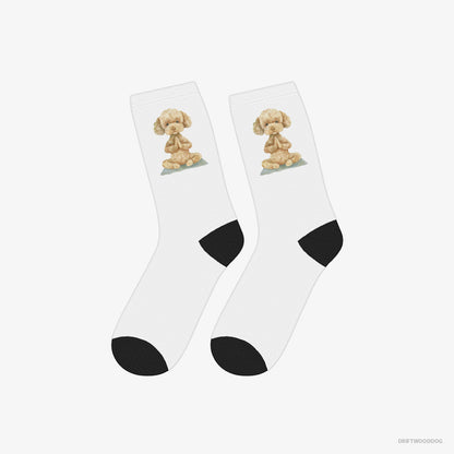 Poodle Socks – Unisex White Socks Classic – Doing Yoga (on White Background)