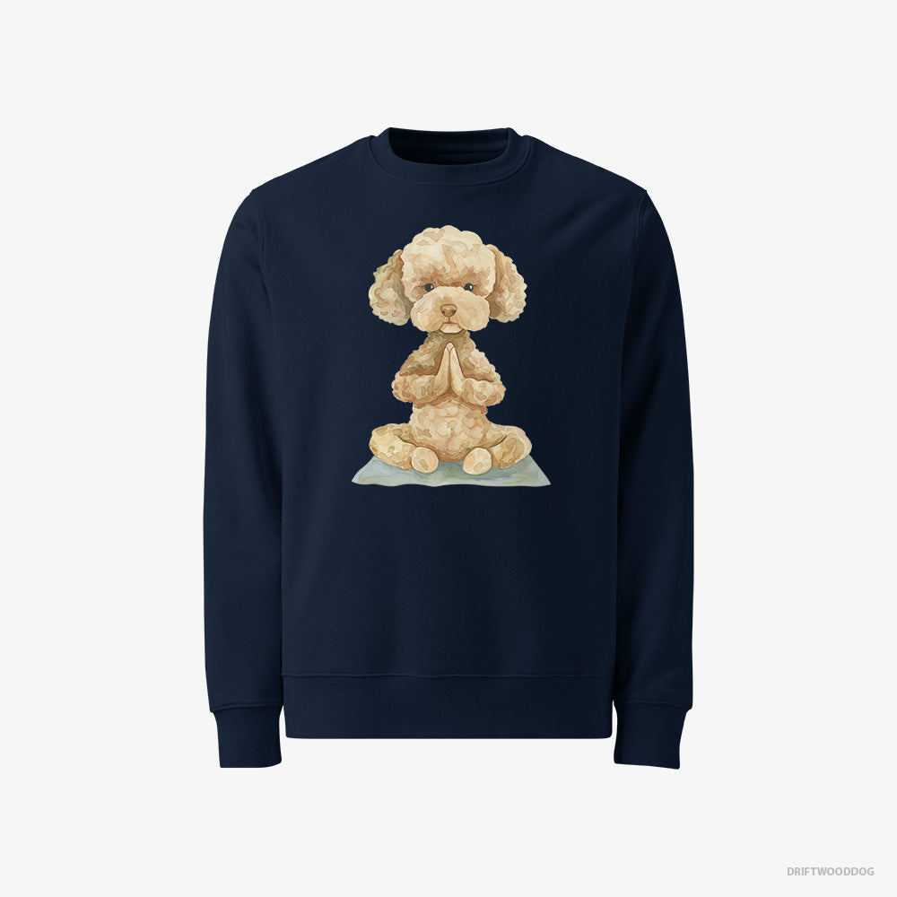 Poodle Sweatshirt – Men Navy Sweatshirt Classic – Doing Yoga (on White Background)