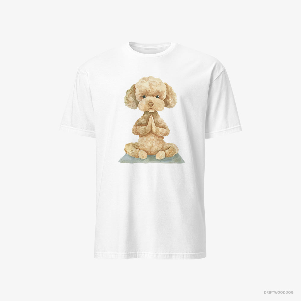 Poodle T-Shirt – Men White T-Shirt Classic – Doing Yoga (on White Background)