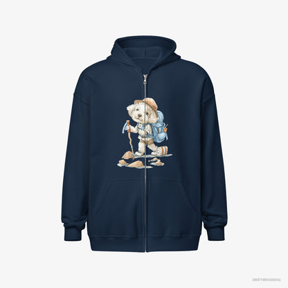 Poodle Hoodie – Men Navy Hoodie Full-Zip – Backpacking (on White Background)