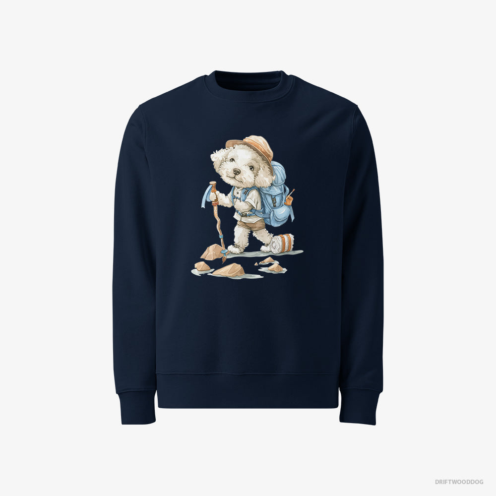 Poodle Sweatshirt – Men Navy Sweatshirt Classic – Backpacking (on White Background)