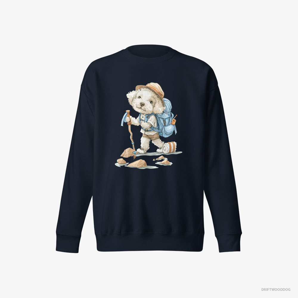 Poodle Sweatshirt – Men Navy Sweatshirt Eco-Friendly – Backpacking (on White Background)