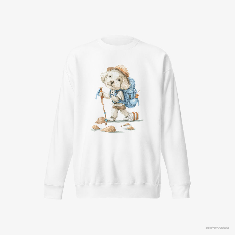 Poodle Sweatshirt – Women White Sweatshirt Eco-Friendly – Backpacking (on White Background)