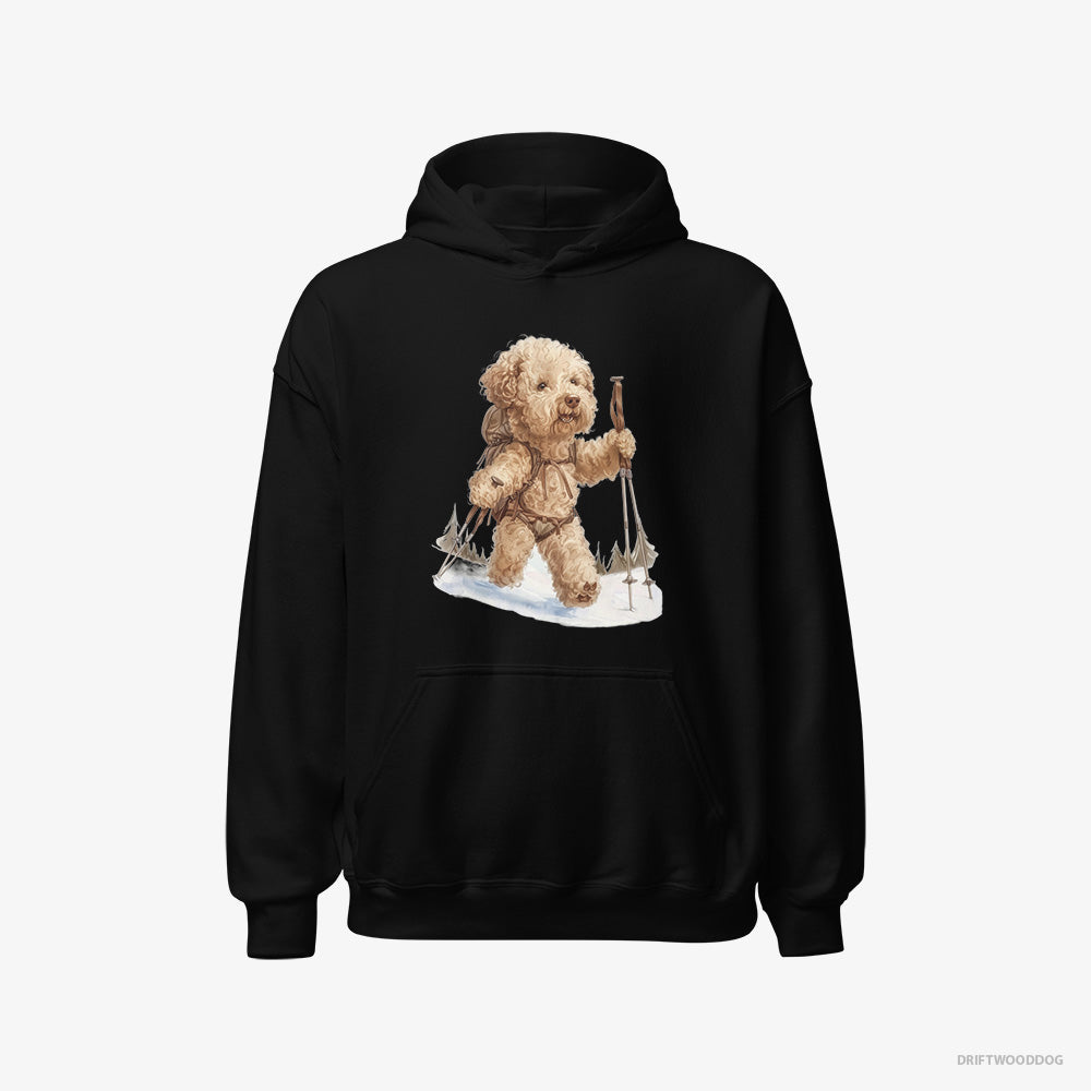 Poodle Hoodie – Women Black Hoodie Classic – Hiking in Winter (on White Background)