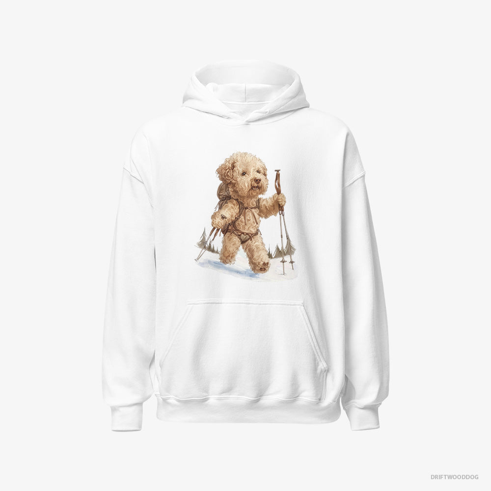 Poodle Hoodie – Men White Hoodie Classic – Hiking in Winter (on White Background)